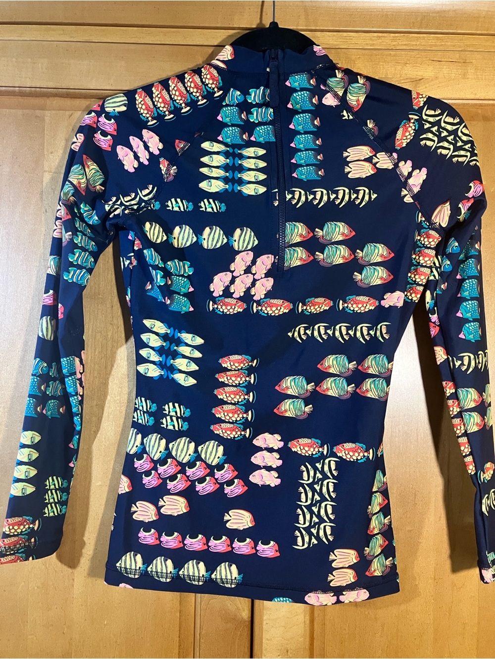 J. Crew Navy Rash Guard with Multicolor Fish Print